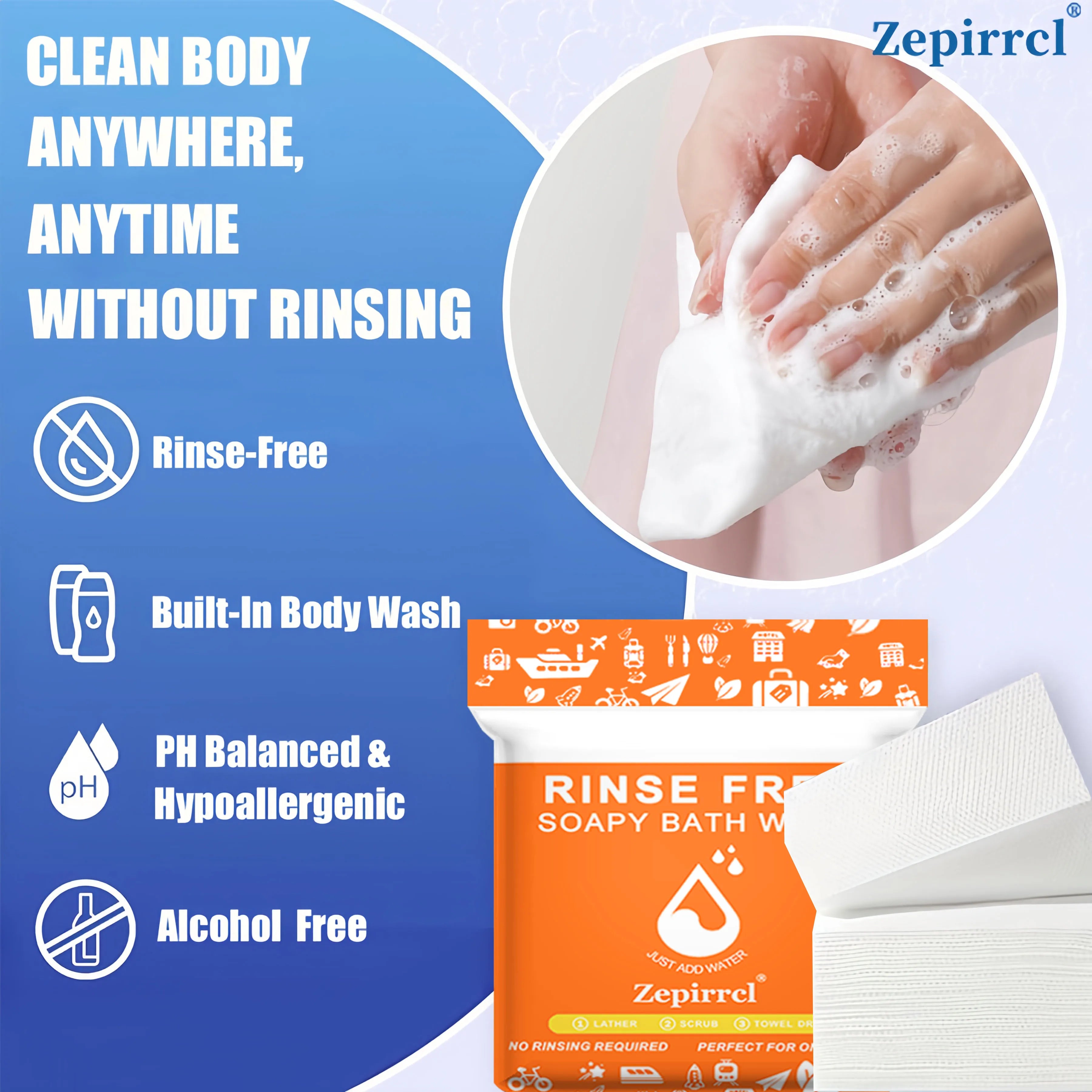 FreshEase Rinse-Free Bath Wipes