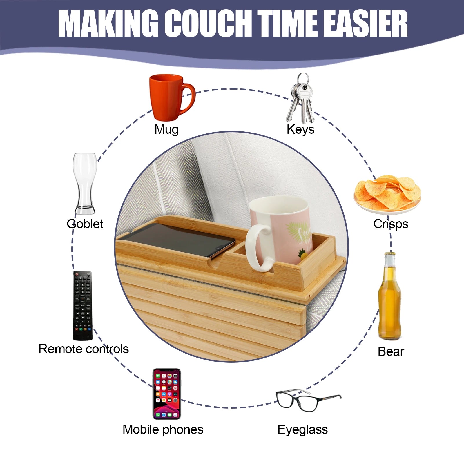 SipEase Wooden Couch Cup Holder